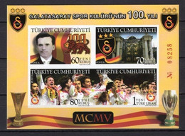 2005 TURKEY THE CENTENARY OF THE GALATASARAY SPORTS CLUB IMPERFORATED SOUVENIR SHEET MNH ** - Blocks & Sheetlets