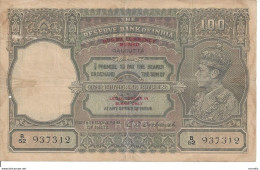 MYANMAR BURMA P33 100 RUPEES 1947  KING ON INDIA BANKNOTE VERY SCARCE SEE IMAGES - Myanmar