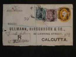 BV17 INDIA    BELLE LETTRE RECO. ENTIER INDE RRR 1898 GENERALGANJ A CALCUTTA+ +N°2 +AFF. INTERESSANT+++ - 1882-1901 Impero