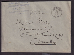 641/39 -- Enveloppe JAUCHE 18 XII 1918 Vers BXL - Griffe Fortune PAYE - Cachet Vandevelde , Assurances - Fortune (1919)