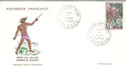 F P+ Polynesien 1967 Mi 69 FDC Speerwerfer - Storia Postale