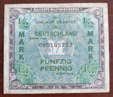 Germany 1944 Banknote Allies Occupation 1/2 Mark 50 Pfennig P-191a With Printer's Code "F"  Forbes Lithograph, Boston MA - 1/2 Mark