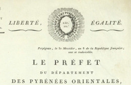 Pyrenees Orientales 1800 Charvet De Blenot (1760-1813) Premier Prefet Autographe - Documenti Storici