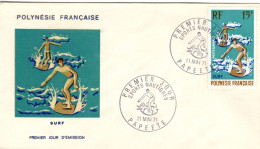 F P+ Polynesien 1971 Mi 130 FDC Surfer - Cartas & Documentos