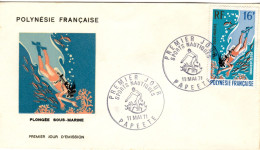 F P+ Polynesien 1971 Mi 131 FDC Taucher - Briefe U. Dokumente