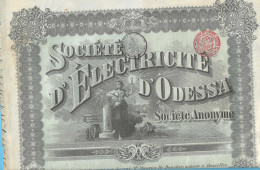 Action Illustrée-Société D'Electricité D'Odessa-Ukraine-1913-Cachet à Sec-"Commission  De La Bourse-Bruxelles"-1941 - Electricité & Gaz