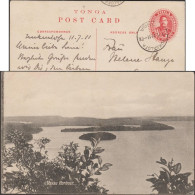 Tonga 1911. Carte Postale, Entier Illustré. Port De Vavau (Vava'u), Vue Sur Différentes îles Volcaniques, Végétation - Eilanden