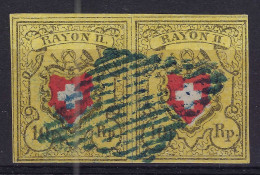 SUISSE Ca.1850: Paire De "10 Rp. Rayon II" ZNr. 16II, Sup. Obl. Grille Bleue, Qualité "LUXE", Très Forte Cote - 1843-1852 Kantonalmarken Und Bundesmarken