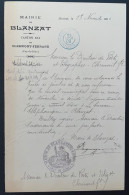 DOCUMENT PUY DE DOME / BLANZAT 1902 AJOURNEMENT D'UN BUREAU TELEPHONIQUE - Manuscrits