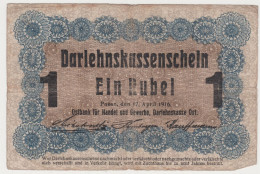 German Occupation WWI Eastern Bank Posen 1 Ruble 1916 Pick R122 - 1° Guerra Mondiale