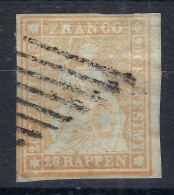 SUISSE Ca.1857:  Le ZNr. 25F, Obl. "grille", Trés Forte Cote - Gebraucht