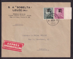 668/39 -- Enveloppe EXPRES TP Poortman Moins 10 % LEUZE 1946 Vers Renaix - Entete S.A. Fabelta - RARE - COB 125 EUR S/l - 1946 -10%