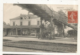 Cp, Chemin De Fer, La Gare , La Passerelle, 91, BRUNOY, Voyagée 1919, Imp. Edia - Stazioni Senza Treni