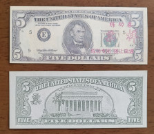 China BOC Bank (Bank Of China) Training/test Banknote,United States B-2 Series $5 Dollars Note Specimen Overprint - Sets & Sammlungen
