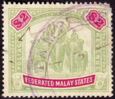 FEDERATED MALAY STATES FMS 1900 $2 Sc#15 Wmk.CrownCC - Fiscal USED BACK THINNED Along Left Side Perfs  @TE37 - Federated Malay States