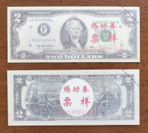 China BOC Bank (Bank Of China) Training/test Banknote,United States D Series $2 Dollars Note Specimen Overprint - Collections