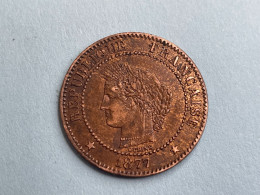 1877 (A) France Francaise 2 Centimes Coin, Some Lustre, AU About Uncirculated - 2 Centimes