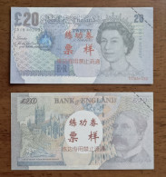 China BOC (Bank Of China) Training/test Banknote,United Kingdom Great Britain POUND D Series £20 Specimen Overprint - Falsi & Campioni