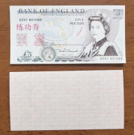 China BOC (Bank Of China) Training/test Banknote,United Kingdom Great Britain POUND A Series £5 Specimen Overprint - Falsi & Campioni