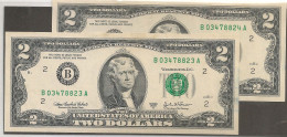 2 Consecutive Uncirculated  $2 Bills Series 2003 -  Sequential Mint Notes - Biljetten Van De  Federal Reserve (1928-...)