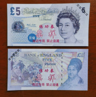 China BOC (Bank Of China) Training/test Banknote,United Kingdom Great Britain POUND C Series £5 Specimen Overprint - [ 8] Fakes & Specimens