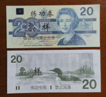 China BOC Bank (bank Of China) Training/test Banknote,Canada Dollars B-2 Series $20 Note Specimen Overprint - Canada