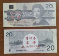 China BOC Bank (bank Of China) Training/test Banknote,Canada Dollars D Series $20 Note Specimen Overprint - Canada