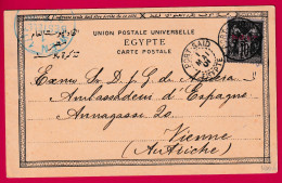 SAGE 10C SURCHARGE PORT SAID CAD PORT SAID EGYPTE 1901 POUR VIENNE WIEN AUTRICHE AUSTRIA CARTE POSTALE - Briefe U. Dokumente