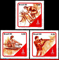 Ref. BR-1702-04 BRAZIL 1980 SPORTS, SUMMER OLYMPIC GAMES,, MOSCOW, ROWING, BICYCLING, BIKE, SET MNH 3V Sc# 1702-1704 - Rowing