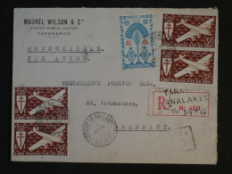 BV18 MADAGASCAR BELLE LETTRE RECOM. 1945 TANANARIVE  A BORDEAUX FRANCE LIBRE ++AFF. INTERESSANT ++ - Covers & Documents