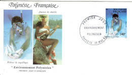 F P+ Polynesien 1989 Mi 531 FDC Muscheltaucher - Brieven En Documenten