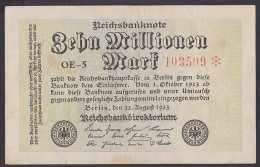Reichsbanknote 10 Millionen - Rosenberg 105 Mit FZ: OE-5 Deutsches Reich - 10 Millionen Mark
