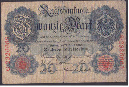 Reichsbanknote 20 Mark Vom 21.4.1910 - Rosenberg 40, Starke Gebrauchsspuren - 20 Mark