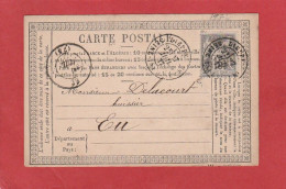 Seine Maritime - Dieppe - Type Sage 15C Sur Carte Postale 1877 Vers Eu - Cartes Précurseurs