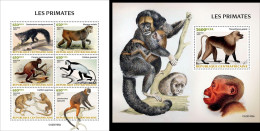 Centrafrica 2023, Animals, Monkeys, 6val In BF+BF - Chimpansees