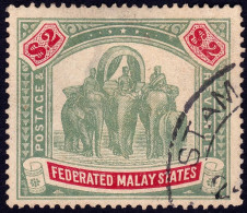 FEDERATED MALAY STATES FMS 1906 $2 Sc#35 Wmk.MCA - FISCAL USED @TE212 - Federated Malay States