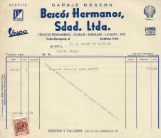 1963 FACTURA, GARAGE BESCOS—AGENCIA MOTO VESPA Y ACEITE SHELL—CON TIMBRE FISCAL ESPECIAL MÓVIL 30 Cts. - Spanien