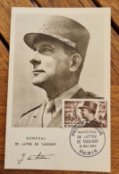 FRANCE  Yvert N°920 Le Lattre De Tassigny 08/05/1952 CARTE MAXIMUM (maximum Card ) FDC, 1er Jour - 1950-1959