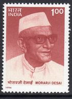India 1996 Birth Centenary Of Morarji Desai, MNH, SG 1663 (D) - Neufs