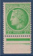 Cérès De Mazelin Neuf N°680 Vert-jaune 2.00f Avec Bord Bas De Feuille - 1945-47 Ceres De Mazelin