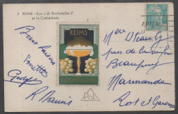 ERINNOPHILIE - LABEL - CINDERELLA / 1950's REIMS CHAMPAGNE VIGNETTE  SUR CARTE POSTALE (ref LE5006) - Lettere