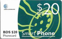 Barbados - C&W (Chip) - Green Smart Phone (With Message ''Inside This Side Up''), Gem5 Red, 2000, 20Bds$, Used - Barbados (Barbuda)