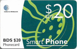 Barbados - C&W (Chip) - Green Smart Phone (With Message ''Inside This Side Up''), Gem5 Black, 2000, 20Bds$, Used - Barbados