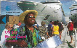 British Virgin Islands - C&W (Chip) - Man Drums Cruiseship, Gem5 Black, Cn. Long 20mm, 1998, 10$, Used - Virgin Islands