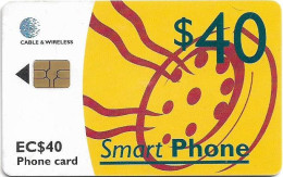 St. Lucia - C&W (Chip) - Yellow Smart Phone - Gem5 Red, 2001, 40EC$, Used - Sainte Lucie