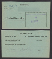 YUGOSLAVIA Official Letter - Registered Postcard / AVIS De Réception Return Receipt FIUME Rijeka CROATIA 1955 - Dienstzegels