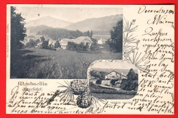 ZVU-38 TRES RARE Montmollin  Val-de-Ruz Multivues Pension Squire Litho Fantaisie.  Circulé 1900 - Montmollin