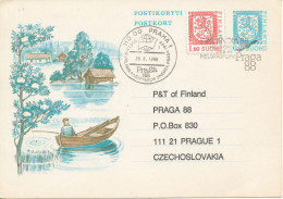 Finland Uprated Postal Stationery Card Sent To PRAHA 88 Czechoslovakia 26-8-1988 (a Weak Corner Of The Card) - Lettres & Documents