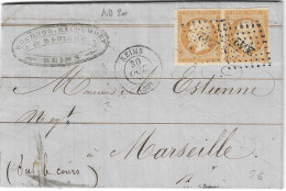 0013. LAC PAIRE N°13 Orange Roux - Càd Reims (MARNE) - P.C. 2642 X2 - à Marseille (Bouches Du Rhône) - Oct. 1854 - 1849-1876: Classic Period