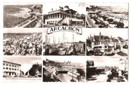 CPSM 33 Arcachon - Casino Mauresque Et Casino De La Plage, Jetées, Sardiniers, Place Thiers, Poste Et Passage Souterrain - Casino